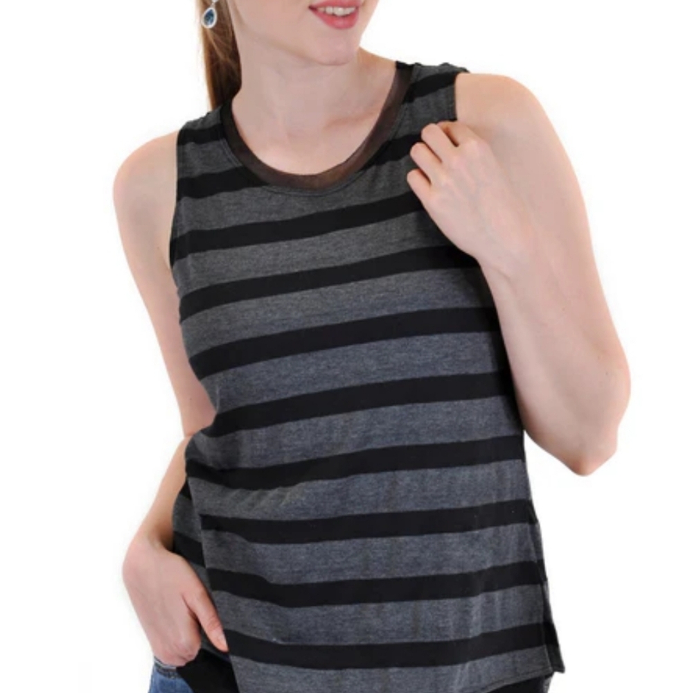 Free People Black and Gray Striped Tank Top